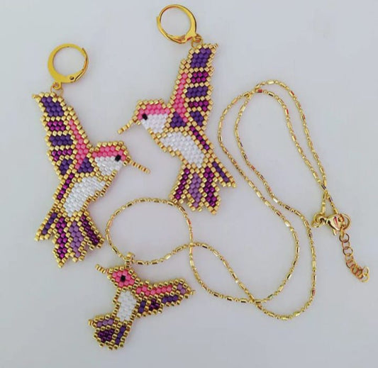 Purple Hummingbirds Set