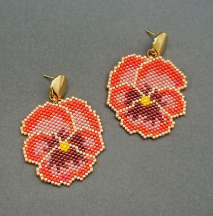 Red flat Orchid Earrings